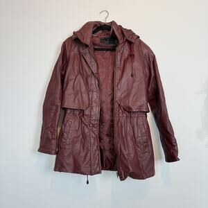 Vintage 90s Phase Two hooded red leather jacket MD grunge skater rare